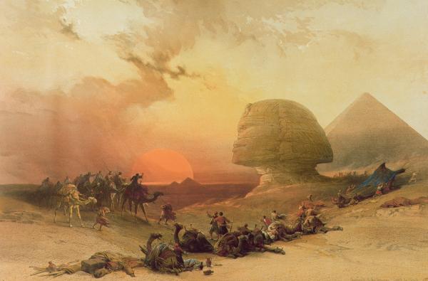 David Roberts, Le Sphinx de Gizeh, 1842-1849, lithographie colorisée, collection particulière © Bridgeman Images
